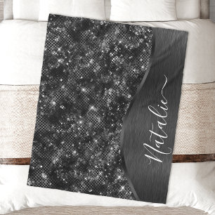 Metallic Black Glitter Personalised Fleece Blanket