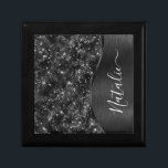 Metallic Black Glitter Personalised Gift Box<br><div class="desc">Easily personalise this black brushed metal and glamourous faux glitter patterned gift box with your own custom name.</div>