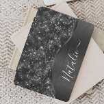 Metallic Black Glitter Personalised iPad Mini Cover<br><div class="desc">Easily personalise this black brushed metal and glamourous faux glitter patterned iPad cover with your own custom name.</div>