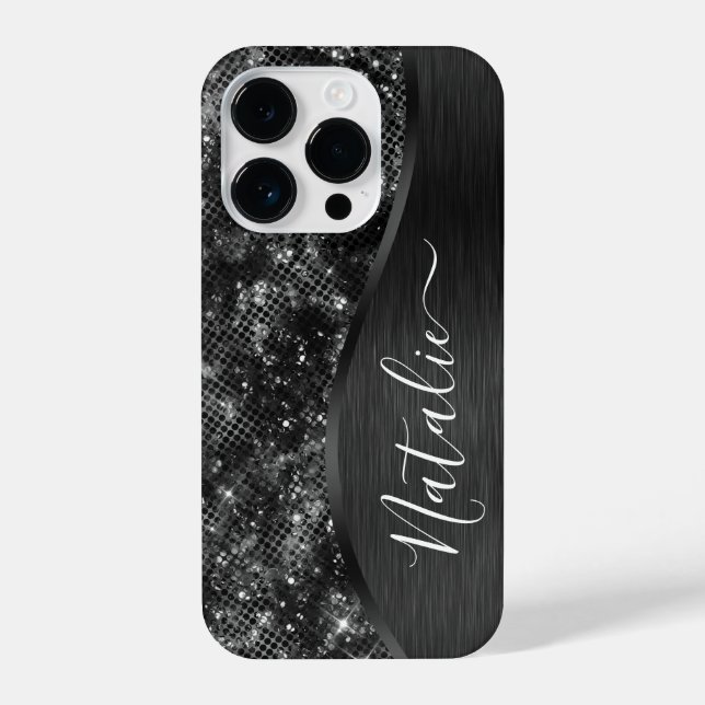  Metallic Black Glitter Personalised iPhone Case (Back)