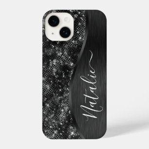 Metallic Black Glitter Personalised iPhone 14 Case