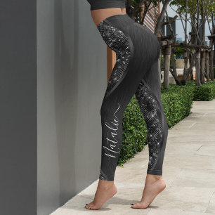 Metallic Black Glitter Personalised Leggings