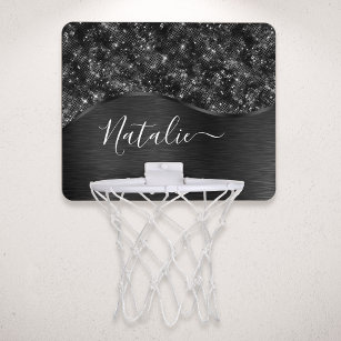 Metallic Black Glitter Personalised Mini Basketball Hoop
