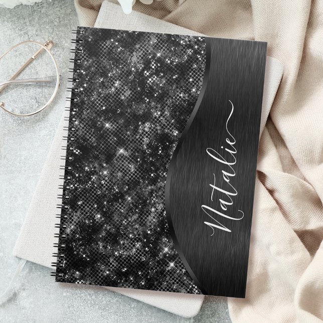 Metallic Black Glitter Personalised Notebook (Creator Uploaded)