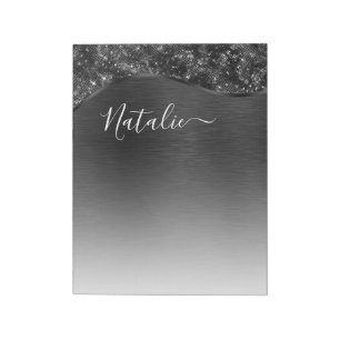 Metallic Black Glitter Personalised Notepad