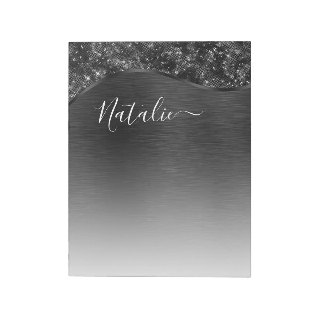 Metallic Black Glitter Personalised Notepad (Rotated)