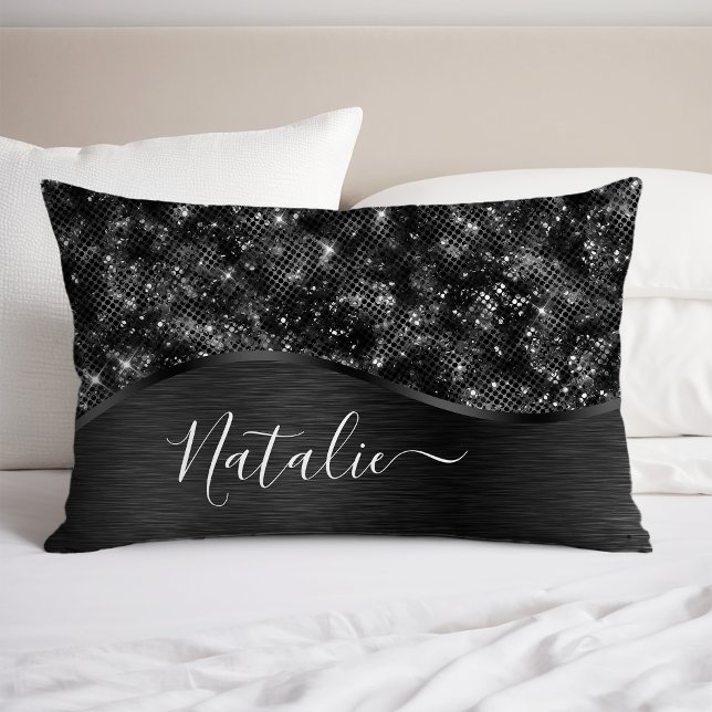 Metallic Black Glitter Personalised Pillowcase (Creator Uploaded)