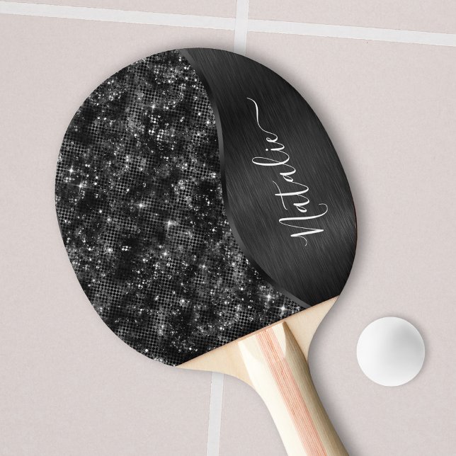 Metallic Black Glitter Personalised Ping Pong Paddle (Creator Uploaded)