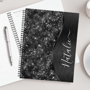 Metallic Black Glitter Personalised Planner