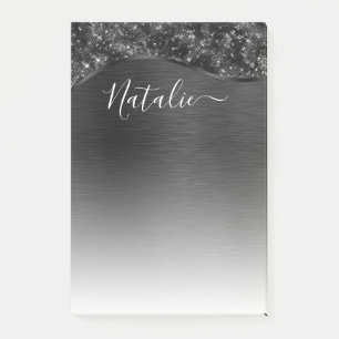 Metallic Black Glitter Personalised Post-it Notes