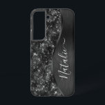 Metallic Black Glitter Personalised Samsung Galaxy Case<br><div class="desc">Easily personalise this black brushed metal and glamourous faux glitter patterned phone case with your own custom name.</div>