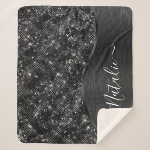 Metallic Black Glitter Personalised Sherpa Blanket