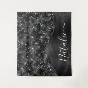 Metallic Black Glitter Personalised Tapestry