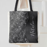 Metallic Black Glitter Personalised Tote Bag<br><div class="desc">Easily personalise this black brushed metal and glamourous faux glitter patterned tote bag with your own custom name.</div>