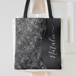 Metallic Black Glitter Personalised Tote Bag
