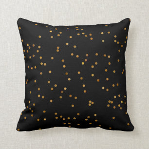 Metallic Black & Gold Confetti Dots Cushion