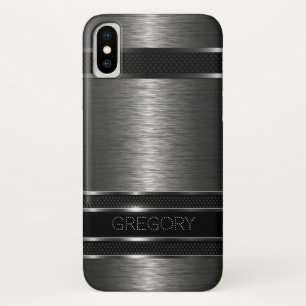 Metallic Black & Grey Stripes iPhone X Case
