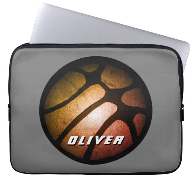 Metallic Black Orange Basketball Ball Sports Laptop Sleeve (Front)