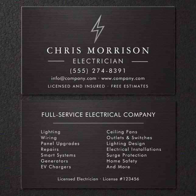 Metallic Black Silver Electrician  Business Card (Creator Uploaded)