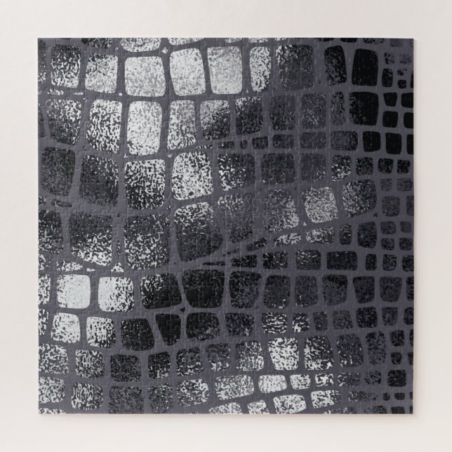Metallic Black Snake Skin: Elegant Texture Jigsaw Puzzle (Vertical)