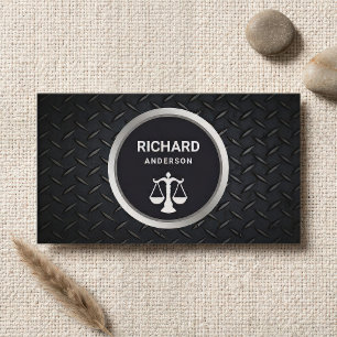 Metallic Black Steel Justice Scale Lawyer Attorney Business Card