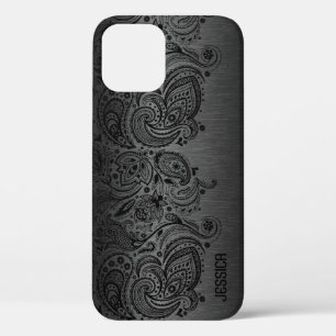 Metallic Black With Black Paisley Lace Case-Mate i iPhone 12 Case