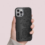 Metallic Black With Black Paisley Lace Case-Mate iPhone 14 Plus Case<br><div class="desc">Image of a dark grey metallic design brushed aluminium look with black floral paisley lace. Customisable and optional monogram</div>