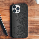 Metallic Black With Black Paisley Lace iPhone 16 Pro Case<br><div class="desc">Black dark grey metallic design brushed aluminium look with black floral paisley lace. Customisable and optional monogram</div>