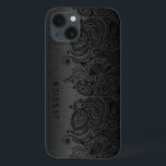 Metallic Black With Black Paisley Lace iPhone 13 Case<br><div class="desc">Black dark grey metallic design brushed aluminium look with black floral paisley lace. Customisable and optional monogram</div>