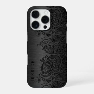 Metallic Black With Black Paisley Lace iPhone Case