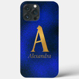 Metallic Blue and Gold Monogram A iPhone 13 Pro Max Case