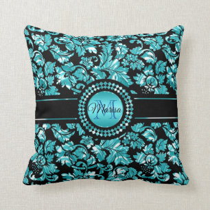 Metallic Blue And White Damask Cushion