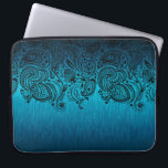 Metallic Blue Background With Black Paisley Lace Laptop Sleeve<br><div class="desc">Elegant metallic aqua blue,  brushed aluminium look background with black floral paisley lace.</div>