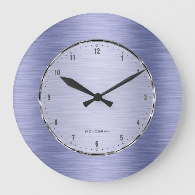 Metallic Blue Brushed Aluminium Look Large Clock (Front)