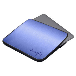 Metallic Blue Brushed Aluminium Look Monogram Laptop Sleeve