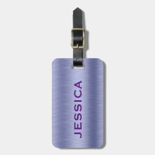 Metallic blue brushed aluminium texture luggage tag