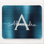 Metallic Blue Business Foil Monogram Name Mouse Pad<br><div class="desc">Blue Faux Brushed Metal Metallic Stainless Steel Monogram Name Monogram Mousepad. This monogrammed Mousepad can be customised to include your first name and initial and is perfect for school or the office and makes a great Christmas or Birthday Gift.</div>