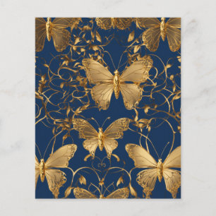Metallic Blue Butterflies with Gold Vines