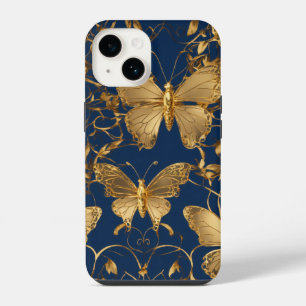 Metallic Blue Butterflies with Gold Vines iPhone 14 Case
