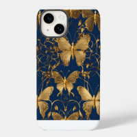 Metallic Blue Butterflies with Gold Vines