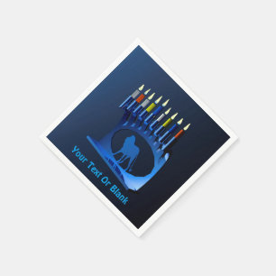Metallic Blue Chanukkah Menorah Napkin