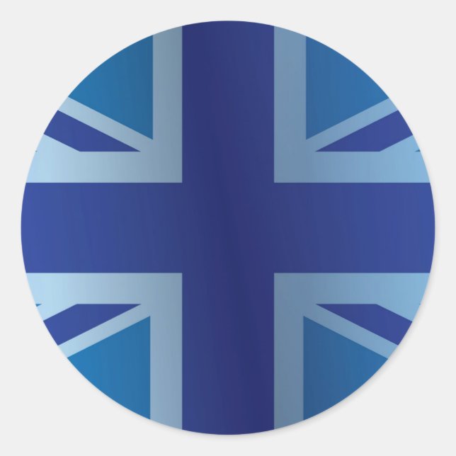 Metallic Blue Classic Union Jack British(UK) Flag Classic Round Sticker (Front)
