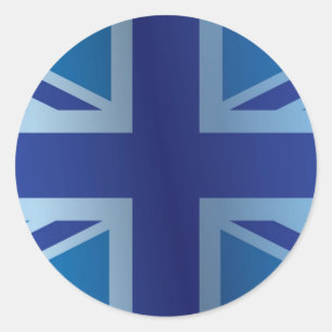 Metallic Blue Classic Union Jack British(UK) Flag Round Sticker