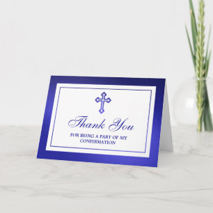 Metallic Blue Cross Holy Communion Or Confirmation Thank You Card