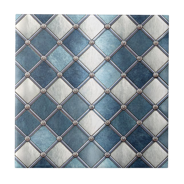 Metallic Blue Diamond - Geometric Industrial Ceramic Tile (Front)