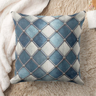 Metallic Blue Diamond - Geometric Industrial Cushion