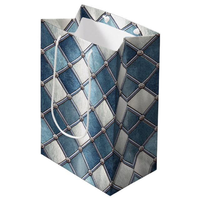 Metallic Blue Diamond - Geometric Industrial Medium Gift Bag (Front Angled)