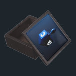 Metallic Blue Dreidel Jewellery Box<br><div class="desc">A modernistic,  metallic blue dreidel against a dark,  night-like background.  Two of the Hebrew letters found on a dreidel,  nun and shin,  glow brightly.</div>