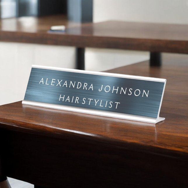 Metallic Blue Foil Modern Professional Business Desk Name Plate (Creator Uploaded)