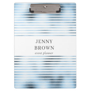 metallic blue foil stripes monogram clipboard